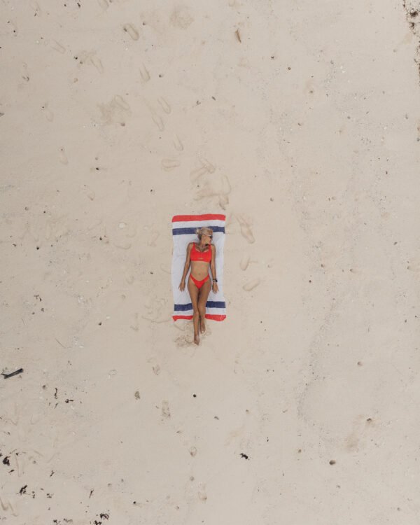 Arzi Beach Towels - The Zephyr (Red & Navy) Sara 2