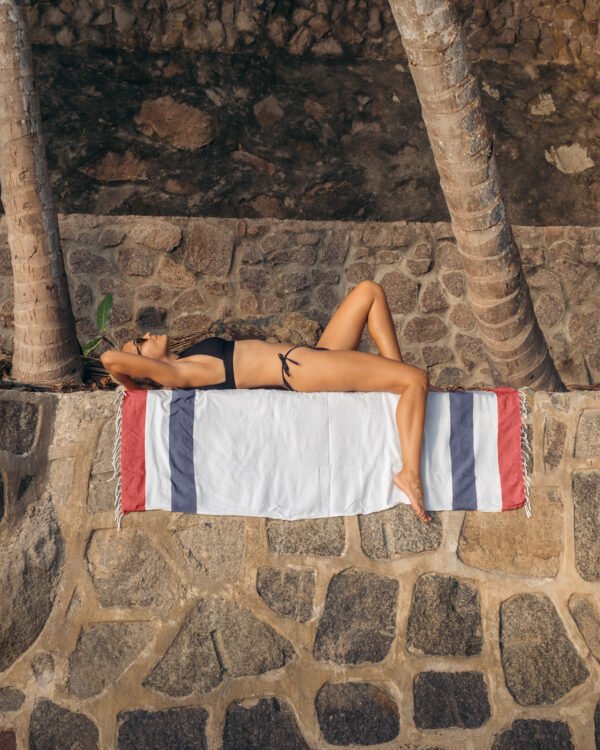 Arzi Beach Towels - The Zephyr (Red & Navy) on the wall 2