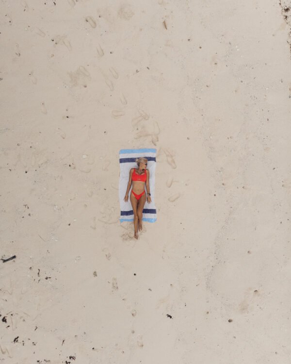 Arzi Beach Towels - The Zephyr (Light Blue & Navy) Sara 2