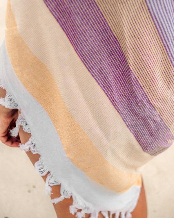 Arzi Seychelles Beach Towels - The Cosmoledo (Purple with Yellow - Close-Up Tassels