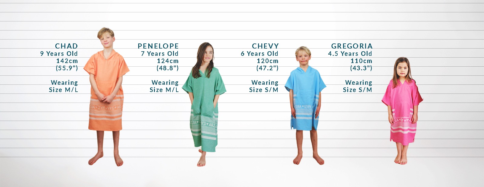 Arzi Kids Poncho Size 
Guide  Size Chart 